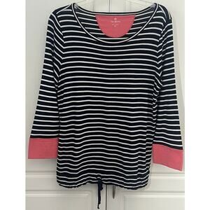 Talbots Women's Navy/White Striped Top Drawstring Hem 3/4 Sleeves Size M  NWOT